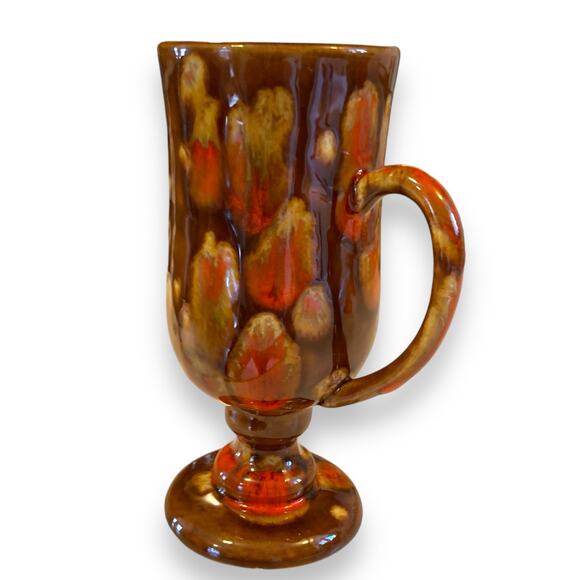 Vintage 70s Handmade Ceramic Psychedelic Brown Orange Starburst Irish Coffee Mug - Picture 1 of 15